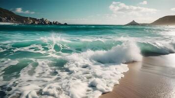 strand med hav vågor ,generativ ai foto