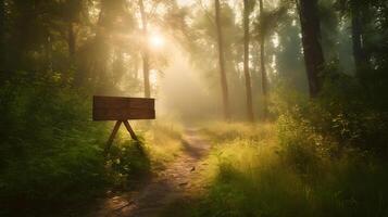tömma trä- planka på kant av skog på sommar ,generativ ai foto