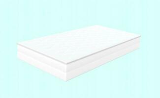 vit madrass för bekvämlighet sömn isolerat på blå bakgrund. 3d framställa illustration, klippning väg foto