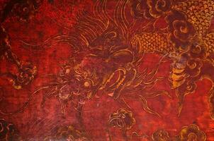 röd och guld gammal drake bild i kinesisk teckning stil foto