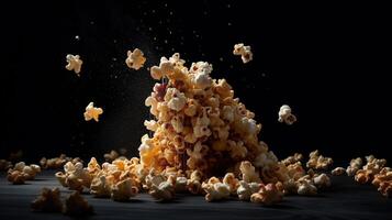 popcorn faller, genererad ai bild foto