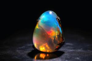 fantastisk opal i ljus ljus på en mörk bakgrund skapas med generativ ai teknologi. foto