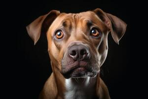 en porträtt av en bedövad hundar ansikte med bred öppen ögon skapas med generativ ai teknologi. foto