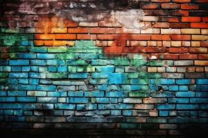 färgrik tegel vägg bakgrund textur skapas med generativ ai teknologi. foto