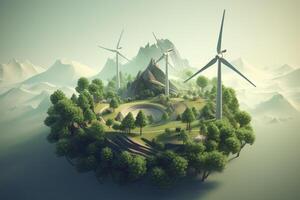 3d illustration, handla om natur och förnybar energier. generativ ai foto