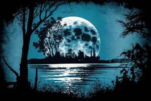 illustration design i cyanotype stil Foto av de måne på natt. generativ ai.
