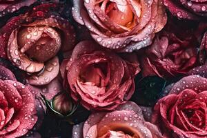 blommig rosa ro sömlös mönster. mall för tyger, textilier, papper, tapet, interiör dekoration. generativ ai illustration foto