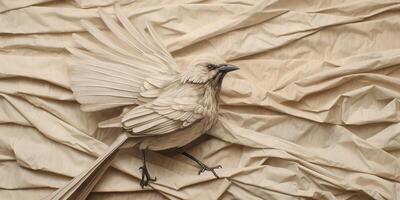 ai genererad. Foto realistisk illustration av fågel på papper bakgrund. ai generativ. grafisk konst