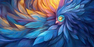 ai genererad. ai generativ. Foto realistisk illustration av blå mjuk fjädrar. mönster bakgrund textur romantisk mysigt vibe. grafisk konst