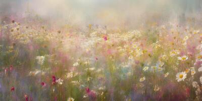 ai generativ. ai genererad. vild blommor vår utomhus- fält. romantisk natur älskare kärlek estetik vibe. grafisk konst foto