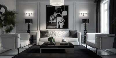 ai genererad. ai generativ. makro skott av Foto realistisk levande lyx rum i minimalistisk stil. rik lugna vibe. grafisk konst