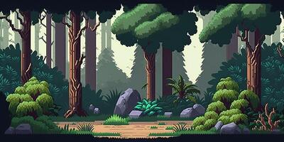 ai genererad. ai generativ. 8 bit abstrakt skog scen. kan vara Begagnade för retro spel eller grafisk design. grafisk konst foto
