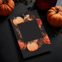 generativ ai illustration, inbjudan för halloween fest, med pumpor och en mörk bakgrund. foto