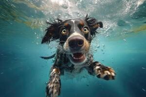 söt hund simning under vattnet. generativ ai . ai genererad foto
