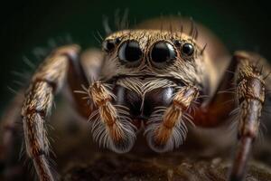 en närbild bild av en Spindel huvud. en slående makro skott. generativ ai foto