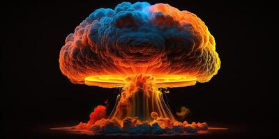 ai generativ. ai genererad. illustration av enorm atom- svamp explosion. skrämmande katastrof vibe. grafisk konst foto