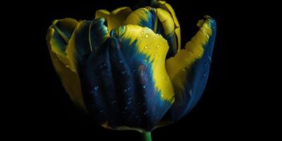 ai generativ. ai genererad. blå och gul estetik skön tulpan blomma i Färg av ukraina. romantisk kärlek vibe. grafisk konst foto