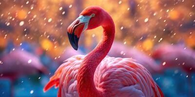 ai genererad. ai generativ. rosa Färg söt flamingo fågel. semester resten fest vibe.graphic konst foto