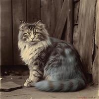 ai genererad. ai generativ. 1910-talet årgång retro färgad Foto realistisk fotografi illustration. penna djur- pott katt koppla av vibe. grafisk konst