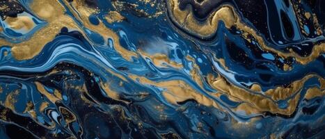 en blå och guld marmor målning med guld måla. ai generativ foto
