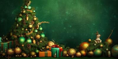jul träd, gåvor, bollar, dekoration illustration ai generativ foto