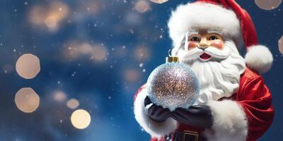 santa claus innehav lysande jul boll illustration ai generativ foto