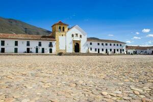 huvud fyrkant av villa de leyva stad belägen på de boyaca avdelning i colombia foto