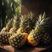en grupp av ananas generativ ai genererad foto