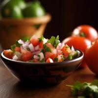 en tallrik av mat med tomat och lök generativ ai genererad foto