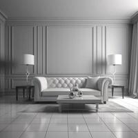 en levande rum med en soffa och en tabell generativ ai genererad foto