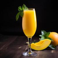 en glas av orange juice med en blad generativ ai genererad foto