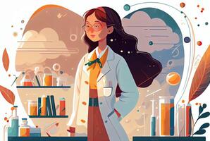 flicka studerar vetenskap. illustration. generativ ai foto