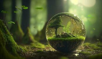 grön skog natur klot, värld miljö dag, jord dag, bakgrund Foto illustration