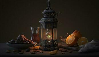 islamic lykta skön 3d scen, med ljus, bakgrund Foto illustration