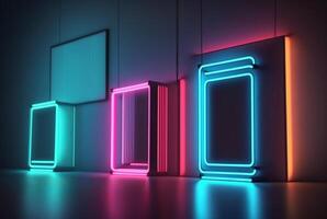 realistisk bakgrund med neon ljus. generativ ai foto