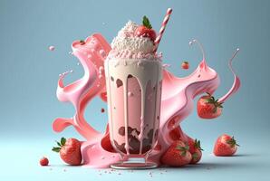 jordgubb milkshake med pastell bakgrund. generativ ai foto