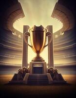 stor gyllene trofén på stadion, skapas med generativ ai foto