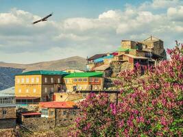 de stad på de sten. äkta dagestani berg by av choh. Ryssland. foto