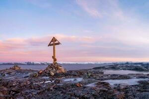 korsa på de kola halvö, kall gryning i teriberka foto