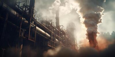 de industriell fabrik förorening med ai genererad. foto