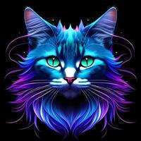 ljus neon stil konst porträtt av en katt, generativ ai foto