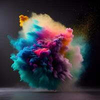 färgrik pulver explosion i de luft, generativ ai foto