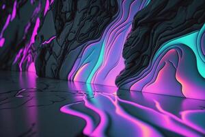 abstrakt lysande flytande neon begrepp vetenskaplig digital bakgrund, ai genererad foto