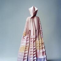 kvinna i en klänning tillverkad av origami papper. generativ ai. foto
