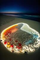 stänga upp av en cirkel av stenar på en strand. generativ ai. foto