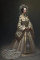 målning av en kvinna i en kinesisk klänning. generativ ai. foto