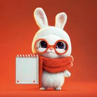 vit kanin bär glasögon och en röd scarf. generativ ai. foto