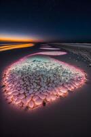 grupp av stenar Sammanträde på topp av en sandig strand. generativ ai. foto
