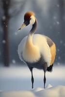 fågel den där är stående i de snö. generativ ai. foto