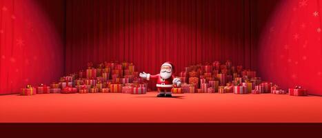jul och ny år bakgrund. lugg gåva låda realistisk 3d santa claus. ai genererad. foto
